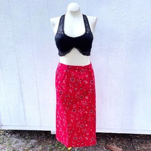Vintage 90s Red Bandana Print Maxi Skirt Cotton Farm House Chic Marisa Christina